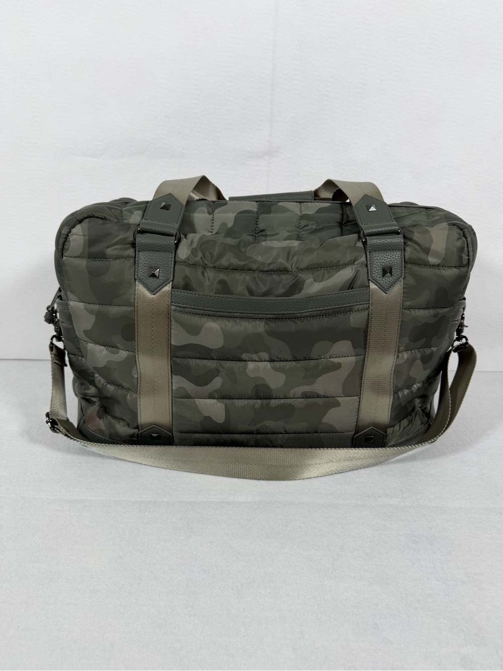 Isaac Mizrahi Olive Green Camo Quilted Duffel Bag